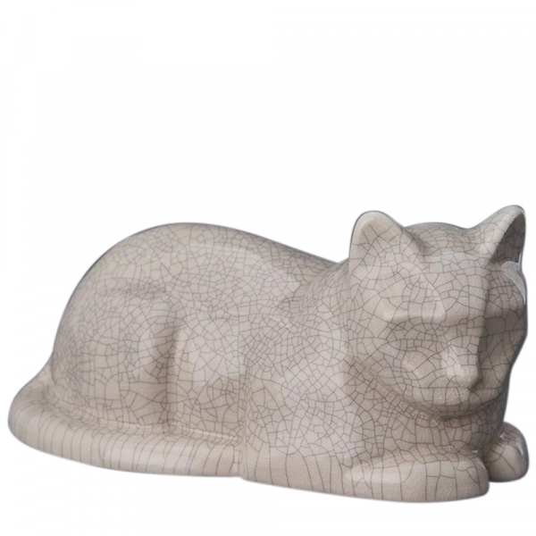 Resting Crackled Cat Ceramic Urn