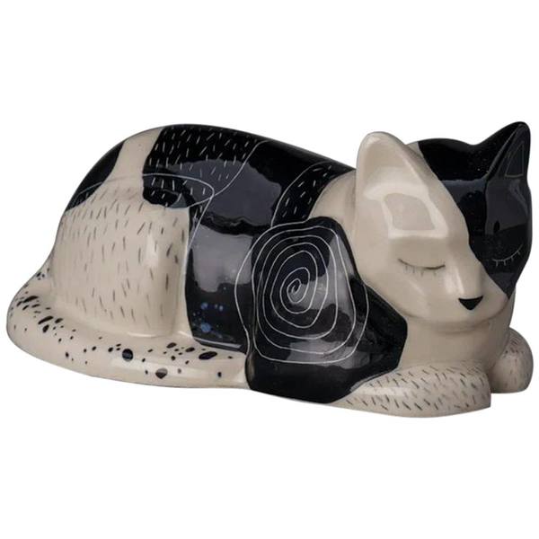 Resting Domino Ceramic Cat Urn