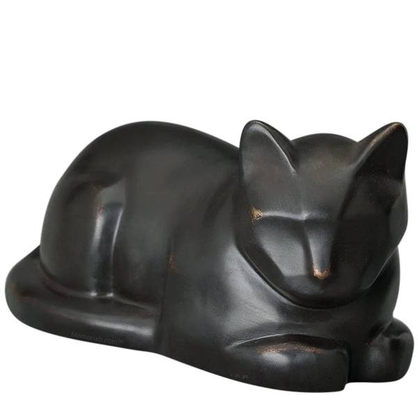 Resting Matte Cast Bronze Cat Urn