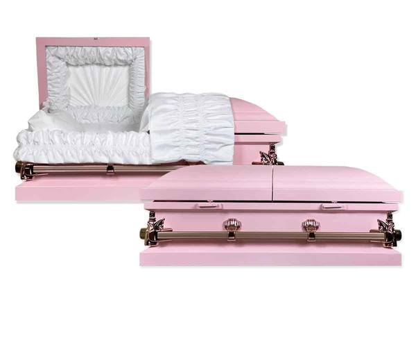Resting on Clouds of Pink Child Caskets