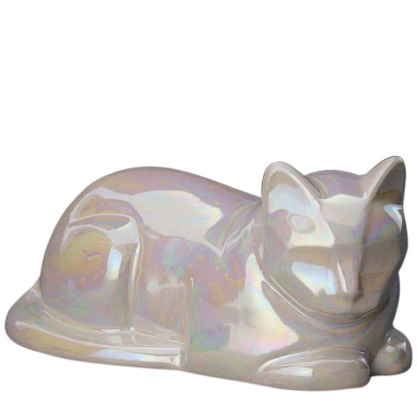 Resting Pearl Cat Ceramic Urn