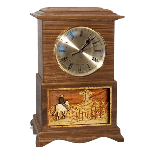 Riding and Cross Clock Walnut Cremation Urn