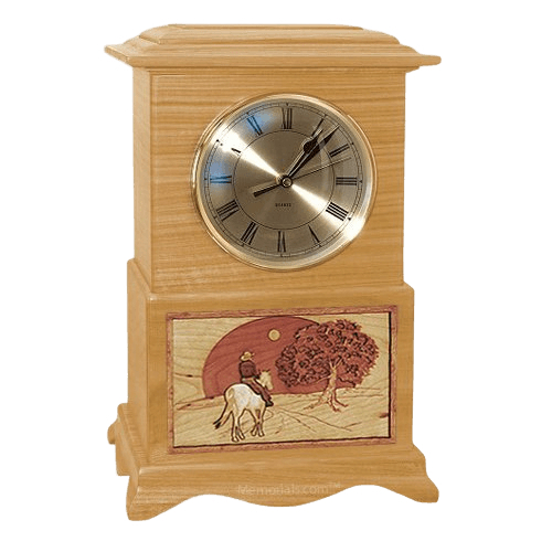 Riding and Sunset Clock Oak Cremation Urn