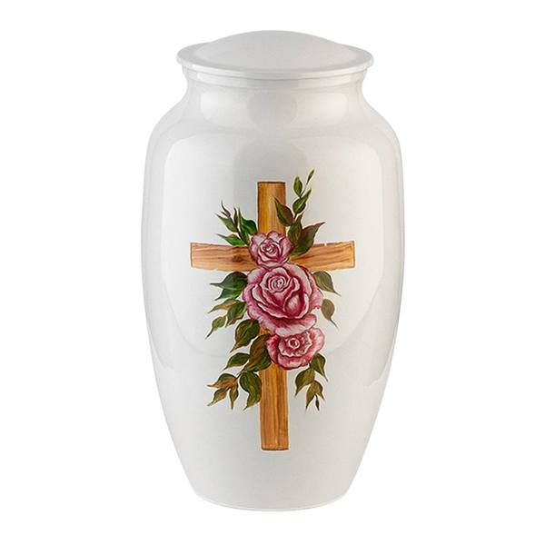 Rose Cross Metal Urn