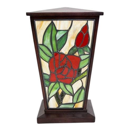 Rose Red Glass Window Cremation Urn