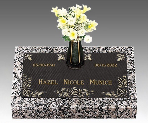 Roses On My Heart Bronze Grave Marker 24 x 13