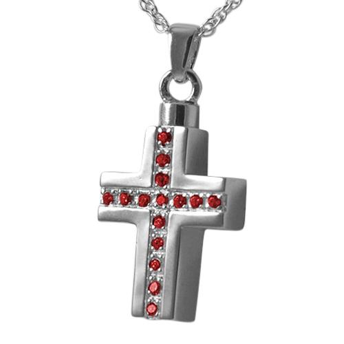 Ruby Crystal Cross Keepsake Pendant