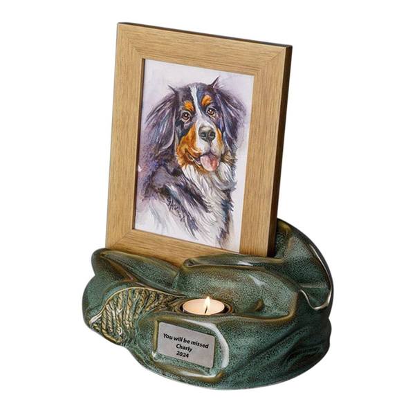 Sage Ceramic Photo Pet Urn