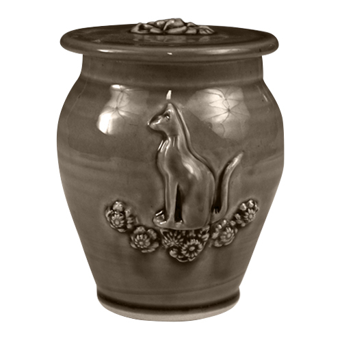 Kitty Dark Brown Ceramic Cremation Urn