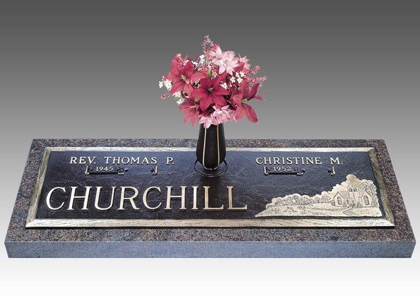 Scenic Church in the Vale Bronze Headstone 44 x 13