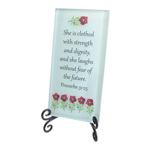 Seafoam Strength and Dignity Glass Plaque