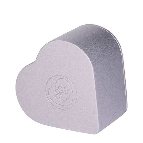 Silver Heart Paw Print Small Wooden Cremation Urn