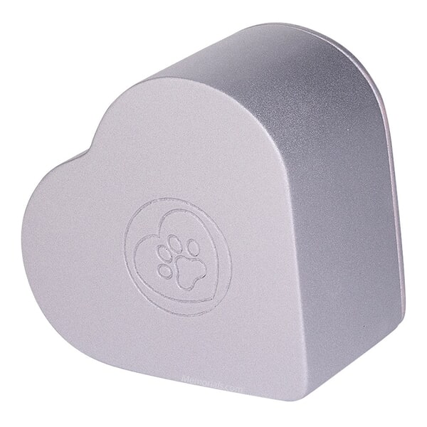 Silver Heart Paw Print Wooden Cremation Urn