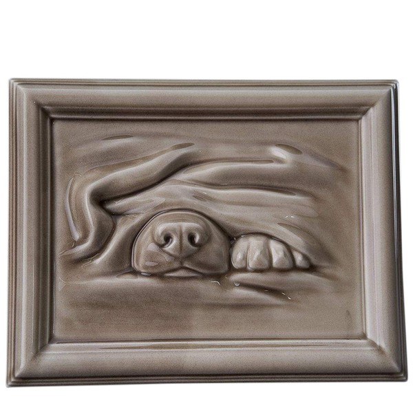 Sleeping Dog Beige Ceramic Urn