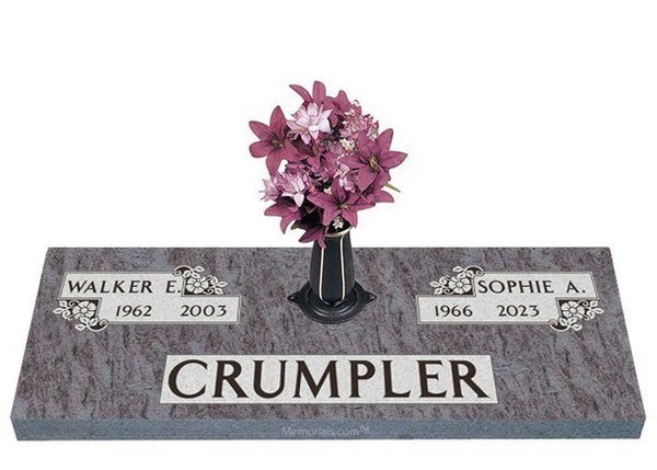 Stacked Floral Companion Granite Headstone 44 x 14