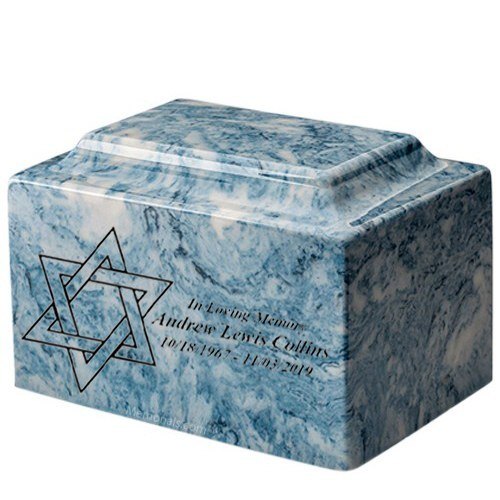 Star of David Sky Blue Marble Urn