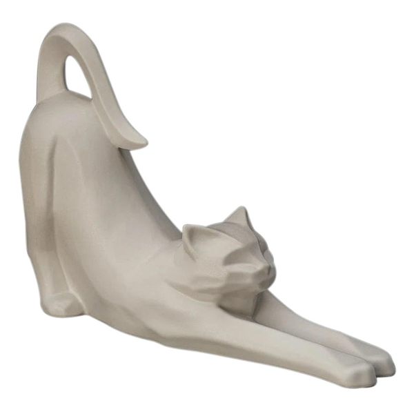 Stretching Matte White Cat Ceramic Urn