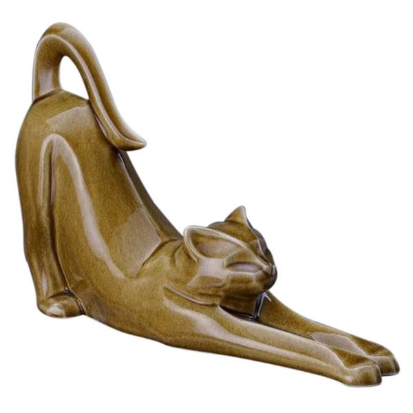 Stretching Sand Cat Ceramic Urn