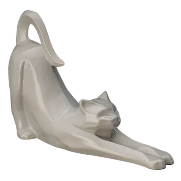 Stretching White Cat Ceramic Urn