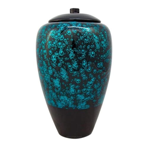 Teal Bubble Bamboo Cremation Urn