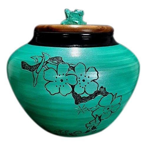 Teal Cherry Blossom Cremation Urn