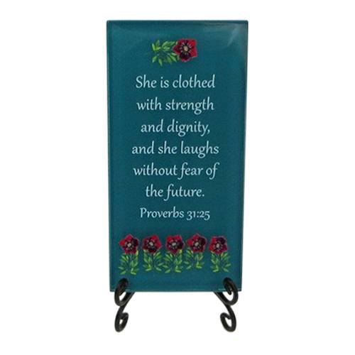 Teal Strength and Dignity Glass Plaque