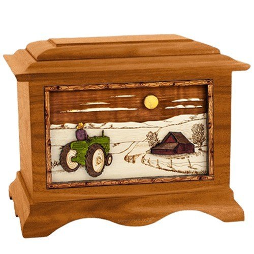 Tractor & Moon Mahogany Cremation Urn for Two