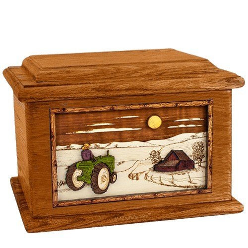 Tractor & Moon Mahogany Memory Chest Cremation Urn