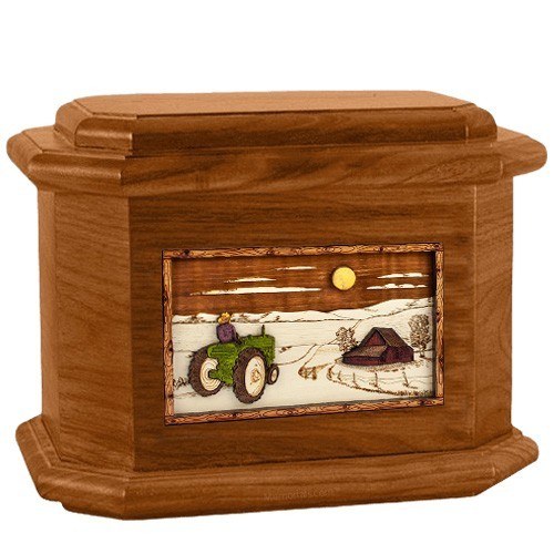 Tractor & Moon Mahogany Octagon Cremation Urn