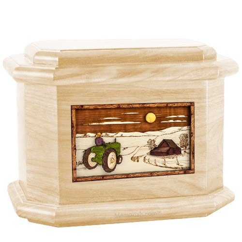 Tractor & Moon Maple Octagon Cremation Urn