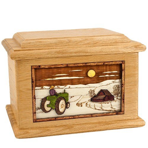 Tractor & Moon Oak Memory Chest Cremation Urn