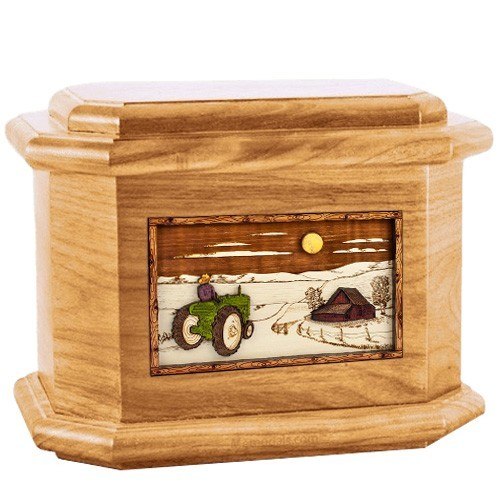 Tractor & Moon Oak Octagon Cremation Urn