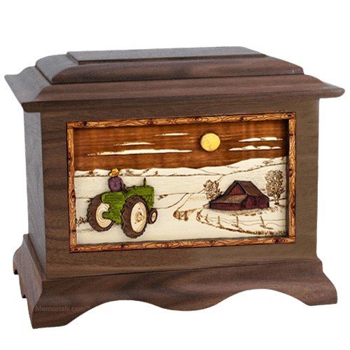 Tractor & Moon Walnut Cremation Urn For Two