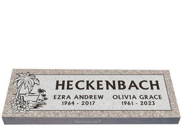 Tropical Hibiscus Companion Granite Headstone 40 x 14