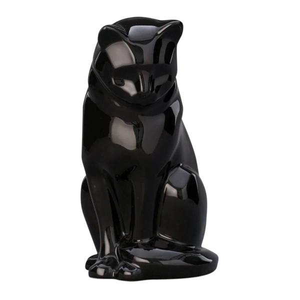 Upright Black Ceramic Cat Urn