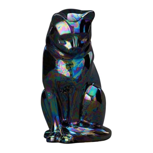 Upright Black Pearl Ceramic Cat Urn
