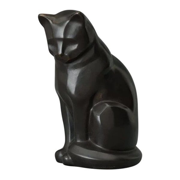 Upright Matte Cast Bronze Cat Urn