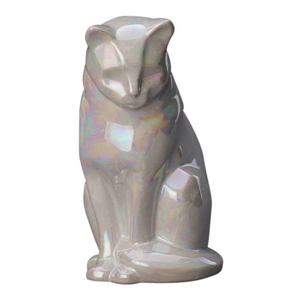Upright Pearl Ceramic Cat Urn