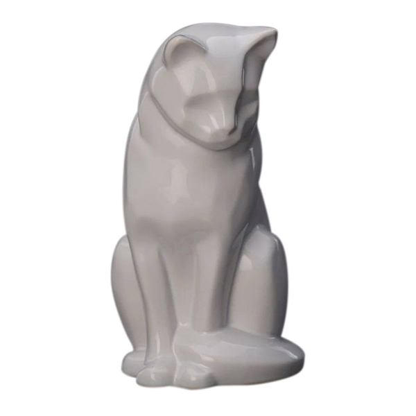 Upright White Ceramic Cat Urns