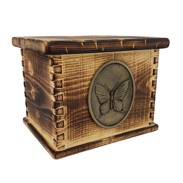 Vintage Butterfly Companion Wooden Urn