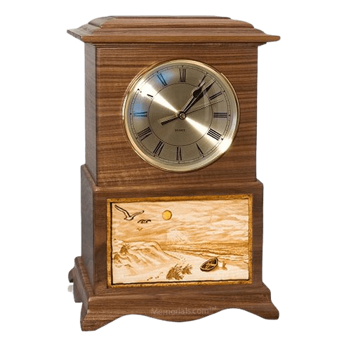 Walk on the Beach Clock Walnut Cremation Urn