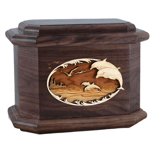 Dolphins Walnut Octagon Cremation Urn