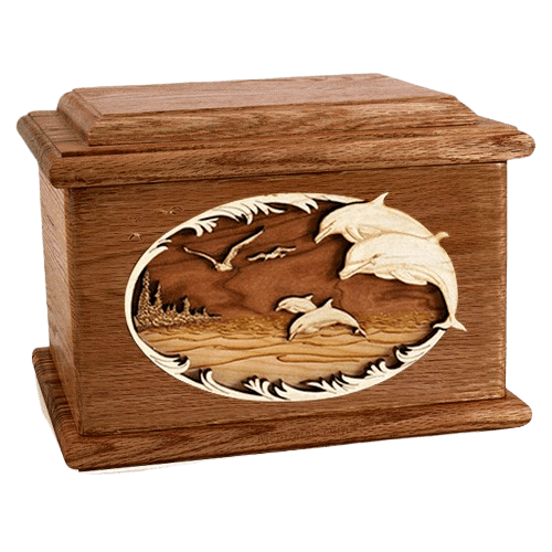 Dolphins Walnut Memory Chest Cremation Urn