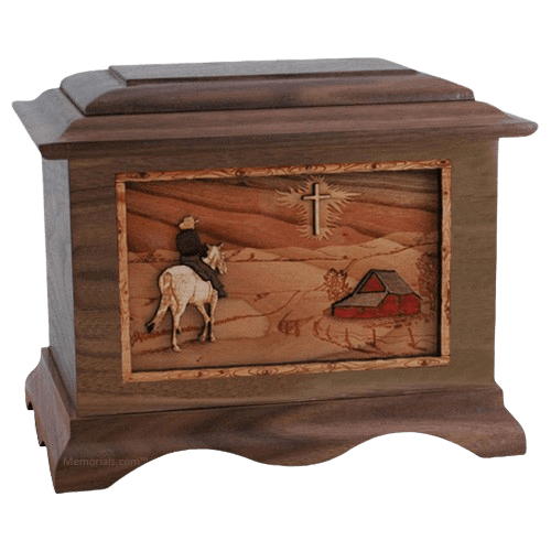 Horse & Cross Walnut Cremation Urn