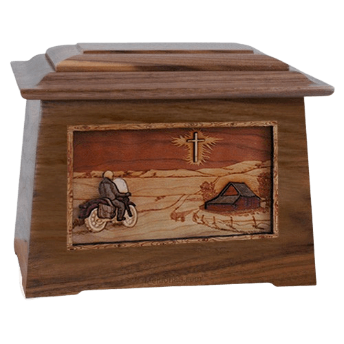 Motorcycle & Cross Walnut Aristocrat Cremation Urn