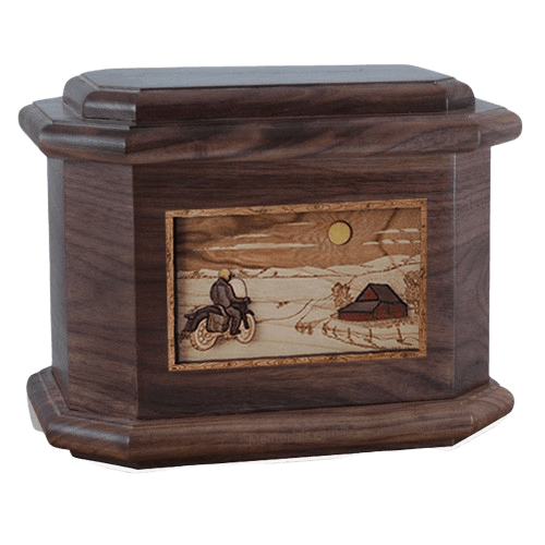 Motorcycle Moon Walnut Octagon Cremation Urn