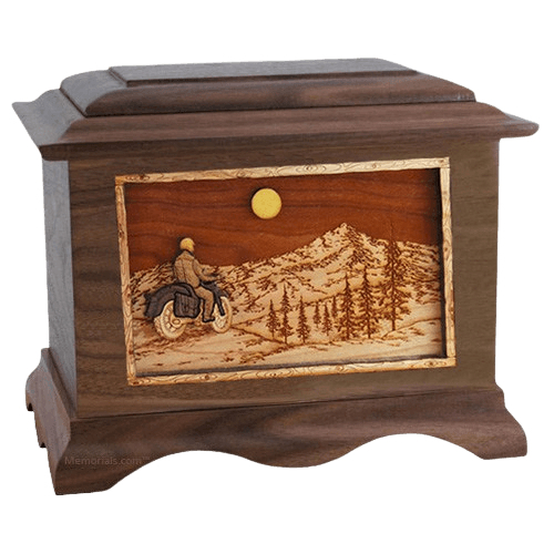 Motorcycle Mountains Wood Cremation Urns