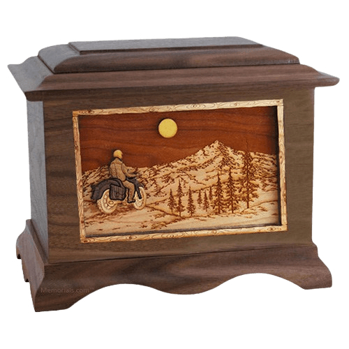 Motorcycle Mountains Walnut Cremation Urn