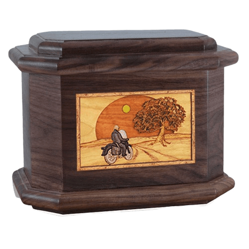 Motorcycle & Moon Walnut Octagon Cremation Urn