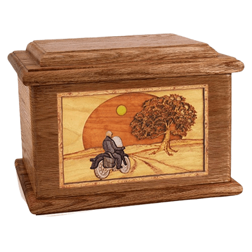 Motorcycle & Moon Walnut Memory Chest Cremation Urn